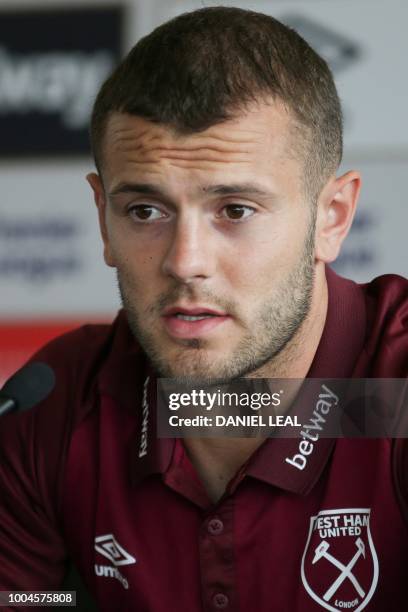 West Ham United's English midfielder Jack Wilshere attends a press conference at the unveiling of the club's new manager and newly signed players, at...