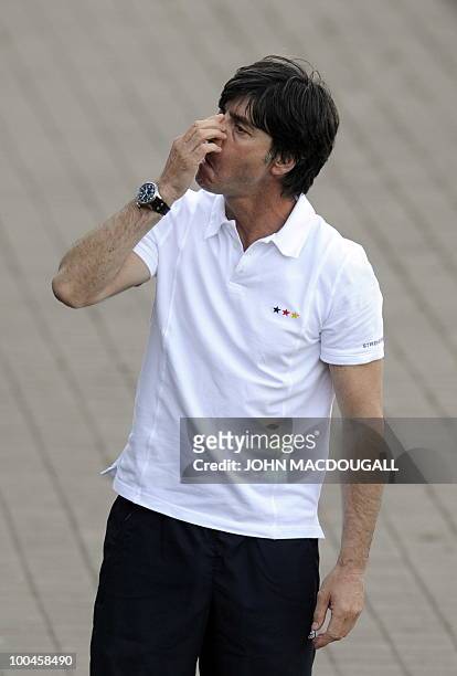 Germany's head coach Joachim Loew leaves the training centre following a training match Germany vs Sued Tyrol FC at the team's training centre in...