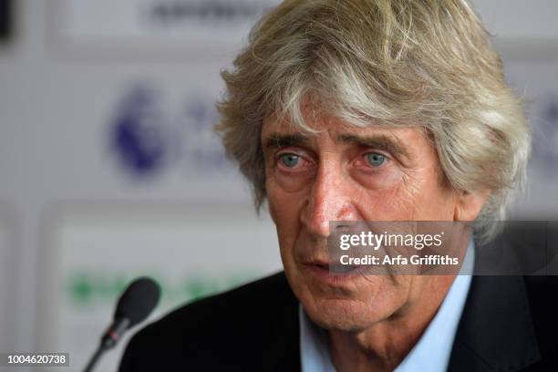 Manuel Pellegrini of West Ham United at the Press Conference to officially unveil the club's new manager and newly signed players Felipe Anderson and...