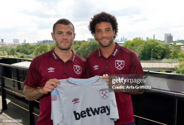 Jack Wilshere and Felipe Anderson of West Ham United at the Press Conference to officially unveil the club's new manager, Manuel Pellegrini, and...