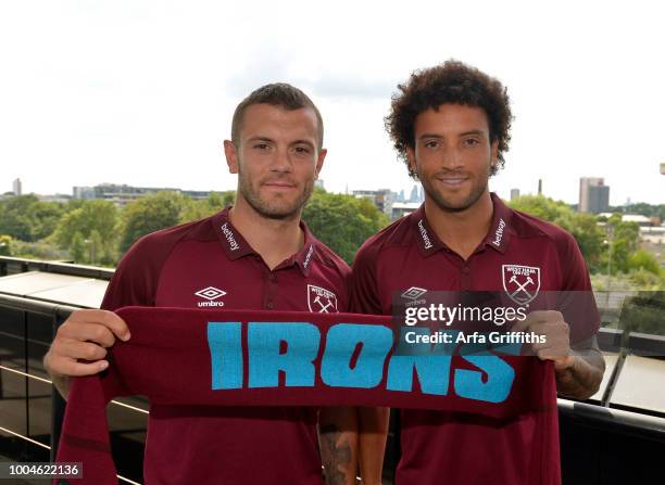 Jack Wilshere and Felipe Anderson of West Ham United at the Press Conference to officially unveil the club's new manager, Manuel Pellegrini, and...