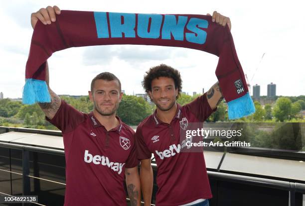 Jack Wilshere and Felipe Anderson of West Ham United at the Press Conference to officially unveil the club's new manager, Manuel Pellegrini, and...