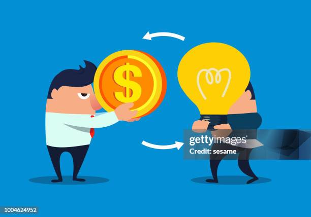 creative and money exchange - knowledge transfer stock illustrations