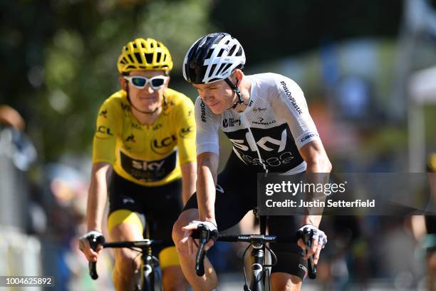 Arrival / Christopher Froome of Great Britain and Team Sky / Geraint Thomas of Great Britain and Team Sky Yellow Leader Jersey / during the 105th...