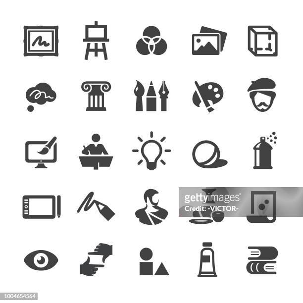 kunst bildung icons set - smart-serie - kunstwerk stock-grafiken, -clipart, -cartoons und -symbole