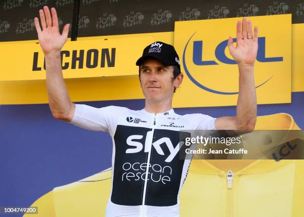 Geraint Thomas of Great Britain and Team Sky retains the leader's yellow jersey following stage 16 of Le Tour de France 2018 between Carcassonne and...