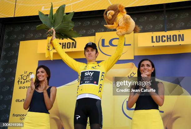 Geraint Thomas of Great Britain and Team Sky retains the leader's yellow jersey following stage 16 of Le Tour de France 2018 between Carcassonne and...