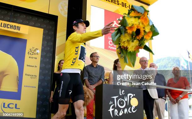 Geraint Thomas of Great Britain and Team Sky retains the leader's yellow jersey following stage 16 of Le Tour de France 2018 between Carcassonne and...