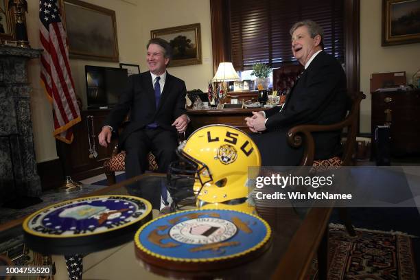 Sen. John Kennedy meets with Supreme Court nominee Judge Brett Kavanaugh in his office on Capitol Hill July 24, 2018 in Washington, DC. Kavanaugh is...