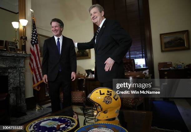 Sen. John Kennedy meets with Supreme Court nominee Judge Brett Kavanaugh in his office on Capitol Hill July 24, 2018 in Washington, DC. Kavanaugh is...