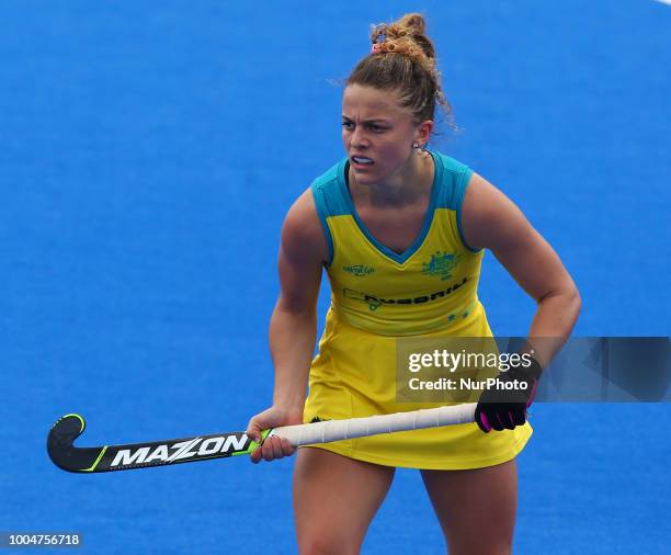 Ambrosia of Australia during FIH Hockey Women's World Cup 2018 Day Three match Pool D GAME 10 between Australia and Belgium at Lee Valley Hockey...