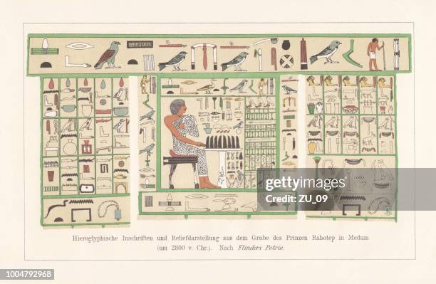 prince rahotep’s slab stela, meidum, egypt, lithograph, published in 1897 - fresco stock illustrations