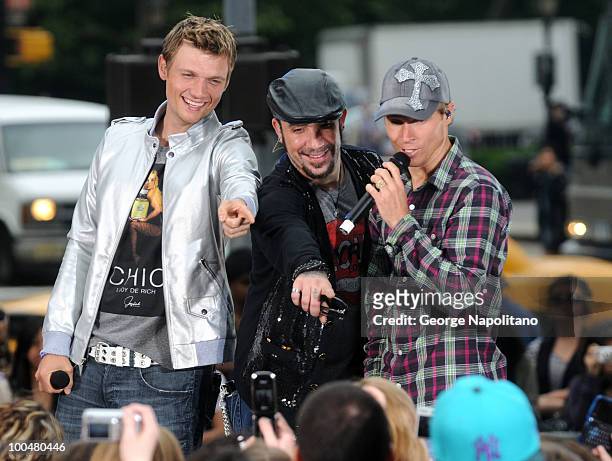 Nick Carter, A. J. McLean and Brian Littrell of the Backstreet Boys perform on CBS' The Early Show Summer Concert Series at the CBS Early Show Studio...