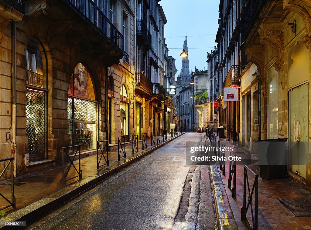 Wet downtown street