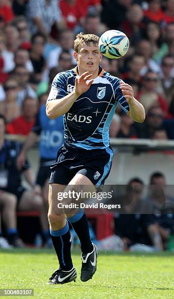 Ben Blair of Cardiff catches the ball during the Amlin Challenge Cup Final between Toulon and Cardiff Blues at Stade Velodrome on May 23, 2010 in...