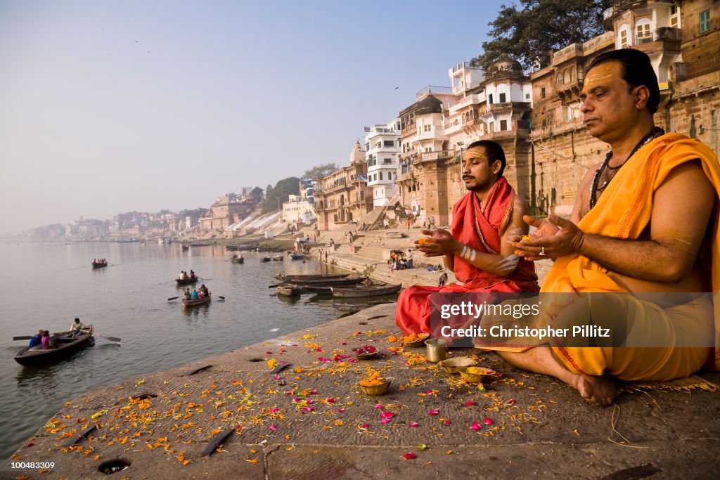 Brahmin priest and assistant in prayer