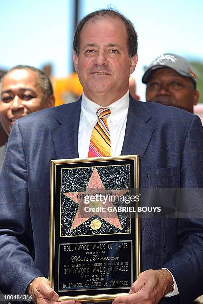 Sportscaster Chris Berman poses after being honored by a Star on the Hollywood Walk of Fame on May 24, 2010 in Hollywood, California. AFP PHOTO /...