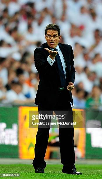 Fabio Capello the England Manager instructs his team during the International Friendly match between England and Mexico at Wembley Stadium on May 24,...