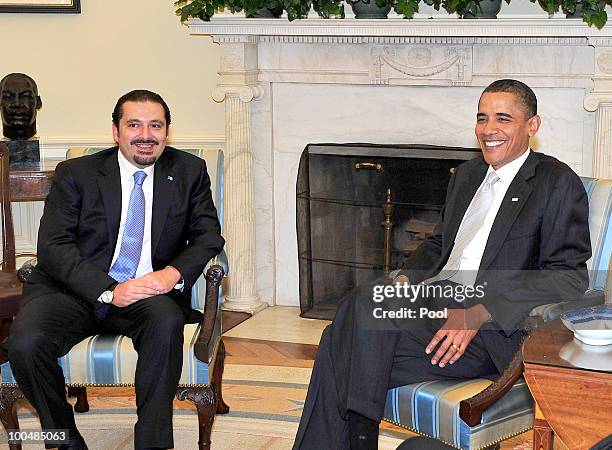 President Barack Obama meets with Prime Minister Saad Hariri of Lebanon in the Oval Office on May 24, 2010 in Washington, DC. Hariri is on his first...