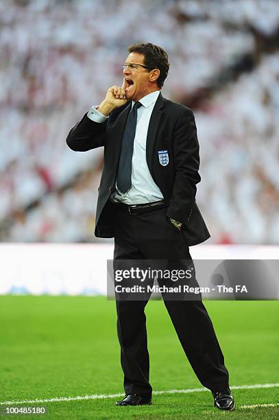 England manager Fabio Capello gives instructions from the touchline the International Friendly match between England and Mexico at Wembley Stadium on...