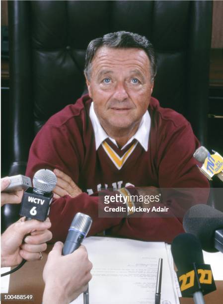 Football coach Bobby Bowden poses in 1990 in Tallahassee, Florida.