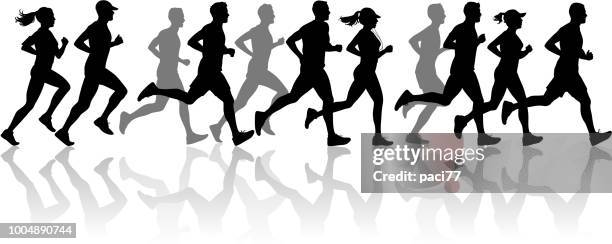 runner-silhouette - marathon stock-grafiken, -clipart, -cartoons und -symbole