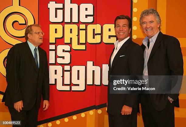 From L to R : Host Drew Carey and actors Peter Bergman and Patrick Duffy attend "The Price Is Right" Daytime Emmys-themed episode taping at CBS...