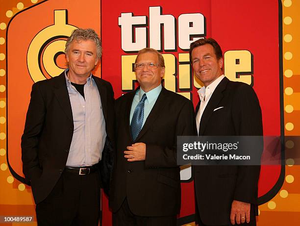 From L to R : Actor Patrick Duffy, host Drew Carey and Peter Bergman attend "The Price Is Right" Daytime Emmys-themed episode taping at CBS Studios...