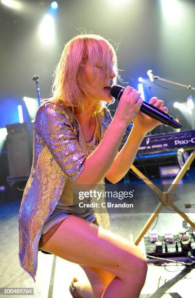 Emily Haines of Metric performs on stage at Shepherds Bush Empire on May 24, 2010 in London, England.