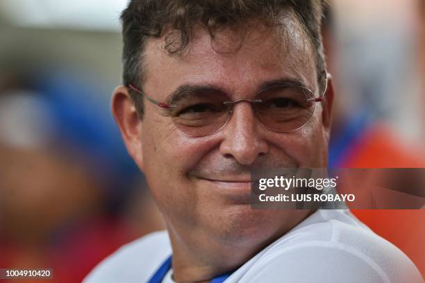Cuban revolutionary leader Fidel Castro's son, Antonio Castro Soto del Valle, attends the Men's Weightlifting 105 kg Snatch final event during the...