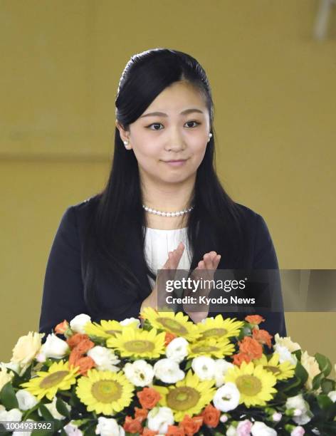 Princess Kako, a granddaughter of Japan's Emperor Akihito, attends the opening ceremony of the national high school equestrian competition in...