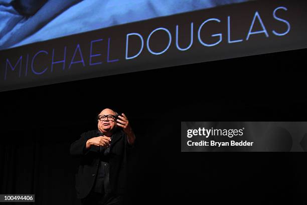 Actor Danny DeVito speaks onstage at the The Film Society of Lincoln Center's 37th Annual Chaplin Award gala at Alice Tully Hall on May 24, 2010 in...