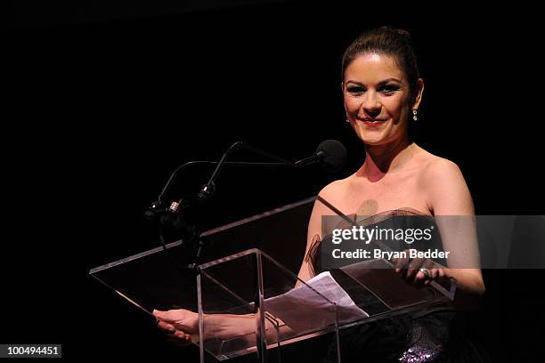Actress Catherine Zeta Jones speaks onstage at the The Film Society of Lincoln Center's 37th Annual Chaplin Award gala at Alice Tully Hall on May 24,...
