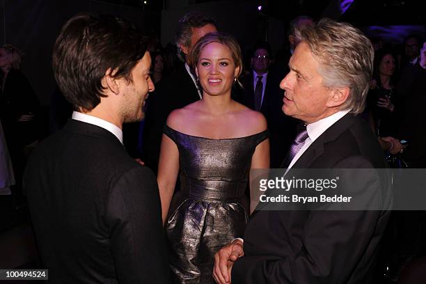 Actors Tobey Maguire, Erika Christensen and Michael Douglas attend the The Film Society of Lincoln Center's 37th Annual Chaplin Award gala at Alice...