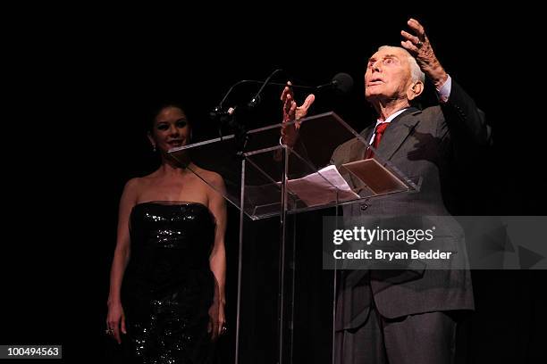 Actor Kirk Douglas speaks onstage at the The Film Society of Lincoln Center's 37th Annual Chaplin Award gala at Alice Tully Hall on May 24, 2010 in...