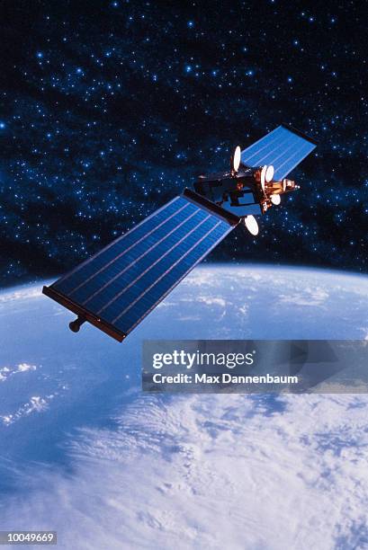 communications satellite with earth - satellite ストックフォトと画像