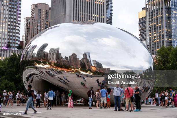 View of the Cloud Gate in Chicago, United States on July 24, 2018. The sculpture is nicknamed The Bean because of its shape. Made up of 168 stainless...