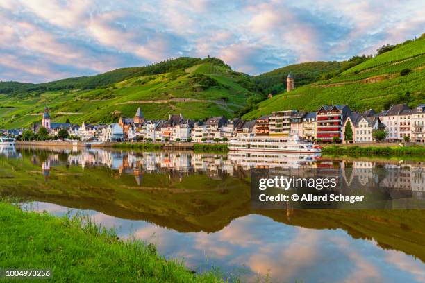 village of zell along mosel river in germany - fluss mosel stock-fotos und bilder