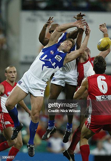 Glenn Archer#11 of the Kangaroos in the front of a pack during the Round 4 AFL Match between the Sydney Swans and the Kangaroos being played at the...