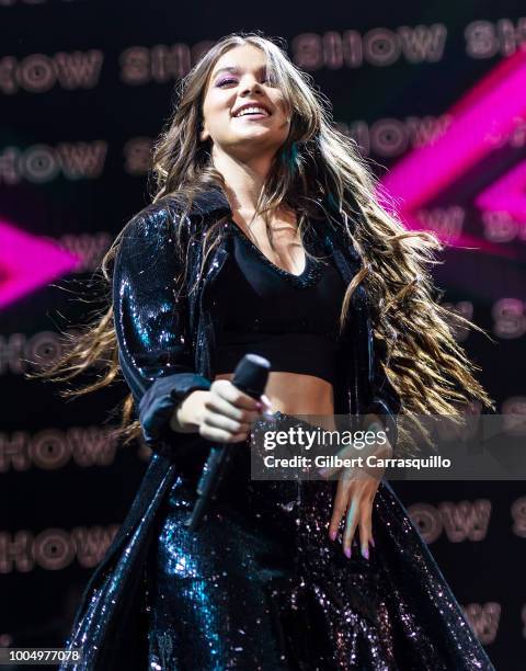 Actress and singer Hailee Steinfeld performs during the 2018 Honda Civic Tour presents Charlie Puth Voicenotes with special guest Hailee Steinfeld at...