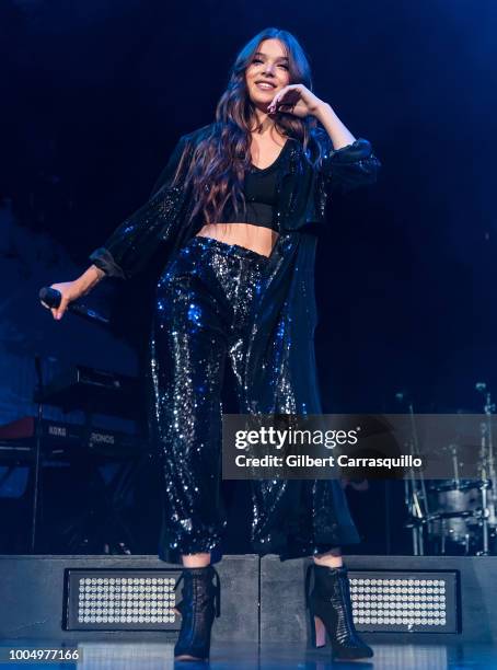 Actress and singer Hailee Steinfeld performs during the 2018 Honda Civic Tour presents Charlie Puth Voicenotes with special guest Hailee Steinfeld at...