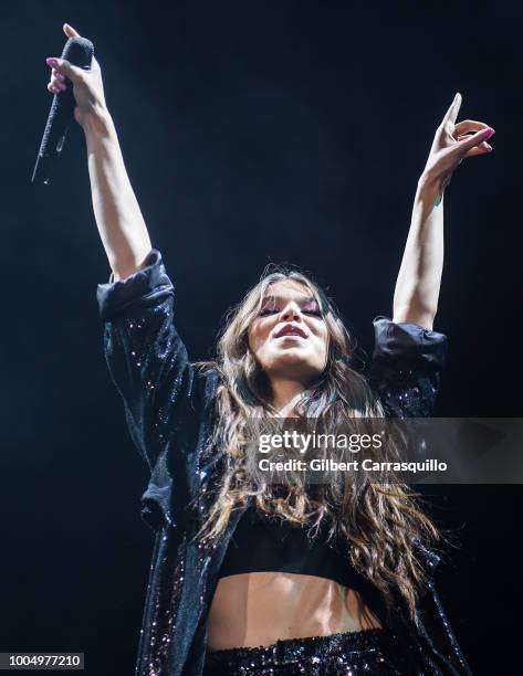 Actress and singer Hailee Steinfeld performs during the 2018 Honda Civic Tour presents Charlie Puth Voicenotes with special guest Hailee Steinfeld at...