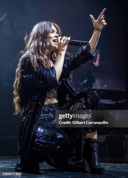 Actress and singer Hailee Steinfeld performs during the 2018 Honda Civic Tour presents Charlie Puth Voicenotes with special guest Hailee Steinfeld at...