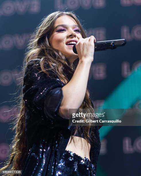 Actress and singer Hailee Steinfeld performs during the 2018 Honda Civic Tour presents Charlie Puth Voicenotes with special guest Hailee Steinfeld at...