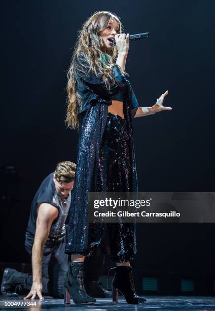 Actress and singer Hailee Steinfeld performs during the 2018 Honda Civic Tour presents Charlie Puth Voicenotes with special guest Hailee Steinfeld at...