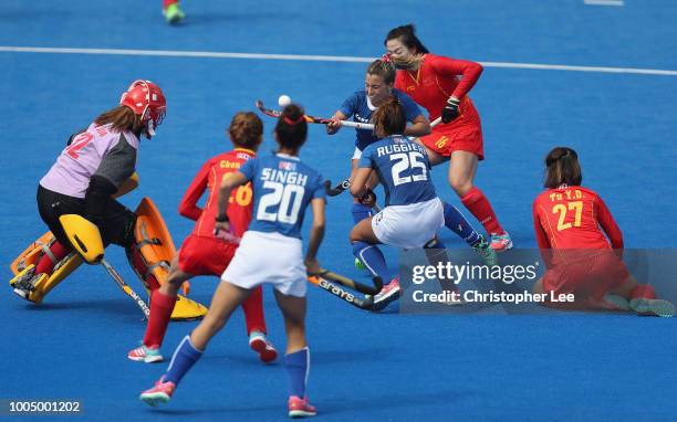 Valentina Braconi of Italy scores their first goal during the Pool A game between China and Italy of the FIH Womens Hockey World Cup at Lee Valley...