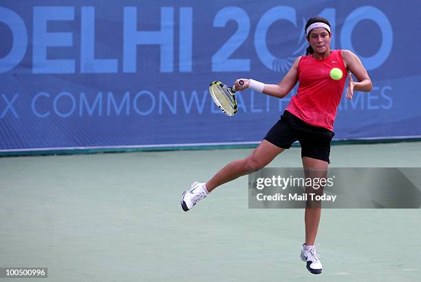 Kyra Shroff in action during the first match of the Asian closed Junior Tennis Championship against Ravnoor Kaur in New Delhi on May 24, 2010. Kyra...