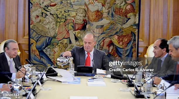 King Juan Carlos of Spain attends an audience with COTEC Foundation at the Zarzuela Palace on May 25, 2010 in Madrid, Spain.