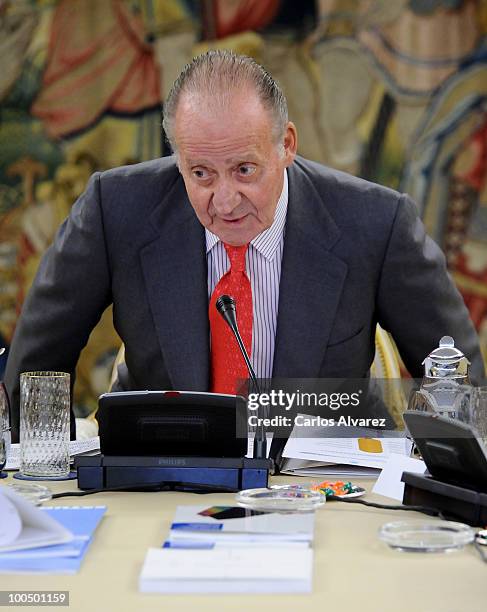 King Juan Carlos of Spain attends an audience with COTEC Foundation at the Zarzuela Palace on May 25, 2010 in Madrid, Spain.