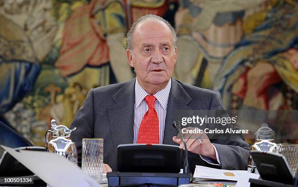 King Juan Carlos of Spain attends an audience with COTEC Foundation at the Zarzuela Palace on May 25, 2010 in Madrid, Spain.